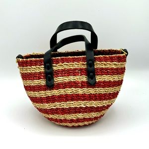 Clare V petite woven straw bag red striped
